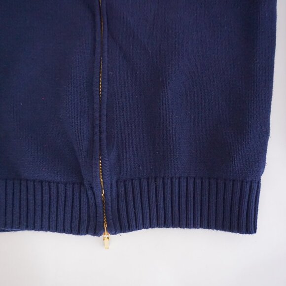 Vintage Ralph Lauren Navy Zip Cotton Sweater Preppy Collegiate Crest Knit L - Picture 5 of 8